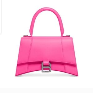 Balenciaga Hourglass Small Leather Fluorescent Pink Top Handle Bag